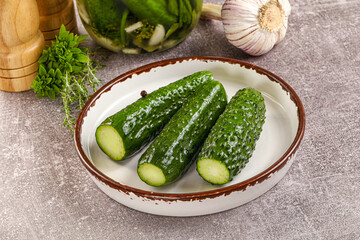 Homemade lighty salted cucumbers with herbs