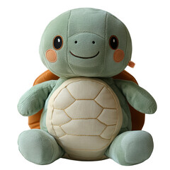 Pastel-colored anthropomorphic plush turtle toy, transparent PNG for children's items or nursery themes