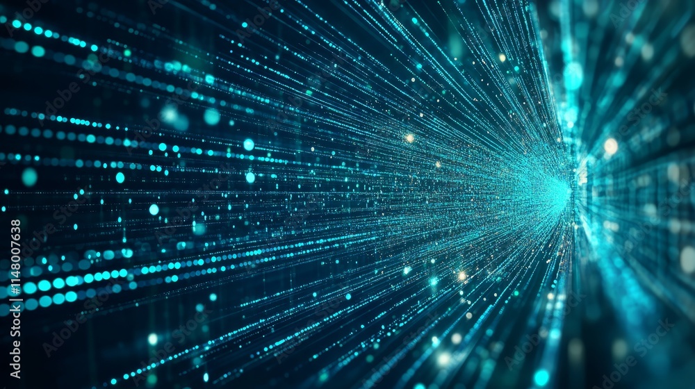 Fototapete dynamic blue light particles create a sense of speed and movement in a futuristic digital environmen