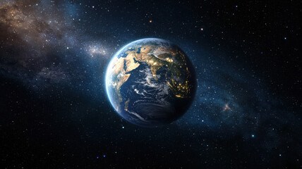 Fototapeta premium stunning view of Earth from space, showcasing continents and city lights