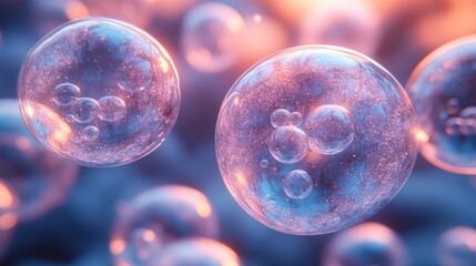 Naklejka premium Abstract spheres, bubbles, glowing, translucent, vibrant colors, floating in space.
