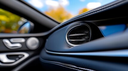 A close up of the interior of a car with the door handle open