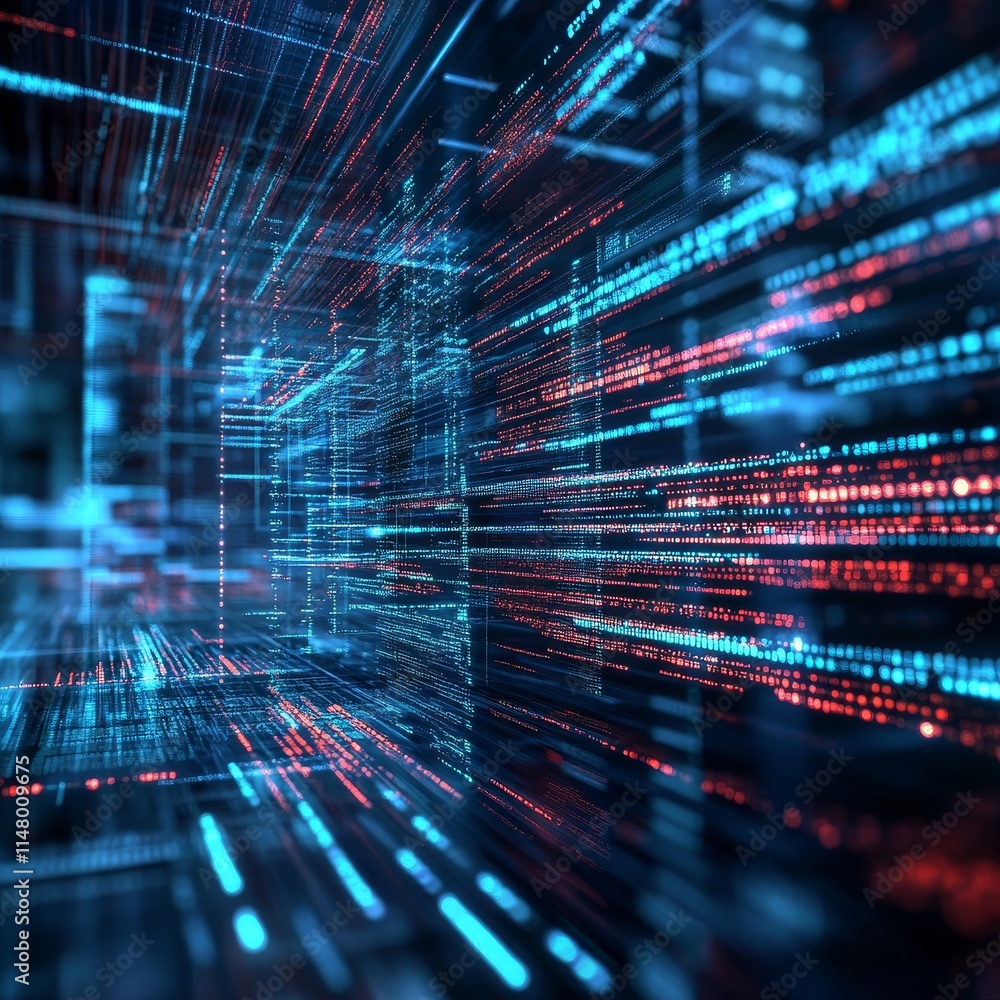 Aufkleber data flowing through a digital space with vibrant colors in a high-tech environment