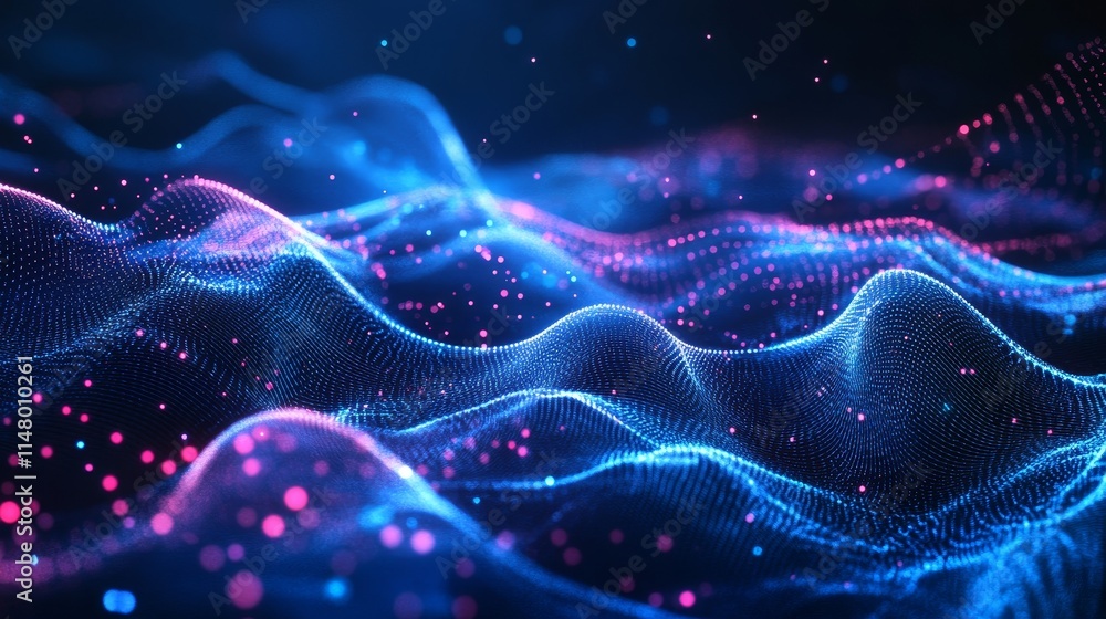 Poster captivating digital waves of colorful light in an abstract representation of sound and motion during