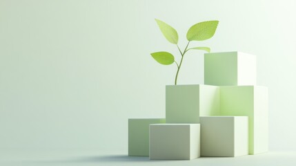 Minimalist Green Plant on Cubes