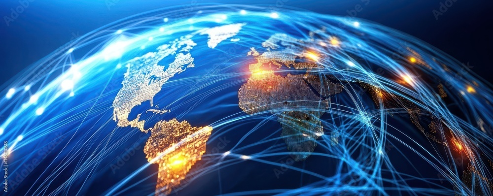Poster background to global data transfers and cyber technology: abstract high-speed connections