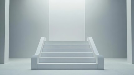 Minimalist White Staircase Ascending Towards Light