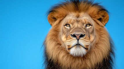 Fototapeta premium A close up of a lion's face against a blue background