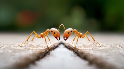 Fototapeta premium A couple of ants that are standing next to each other