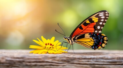 Obraz premium A butterfly sitting on top of a yellow flower