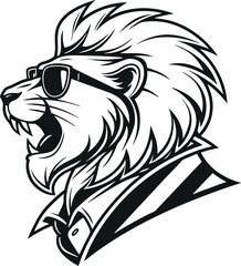 Lion wear a sunglass, lion head silhouette vector art illustration