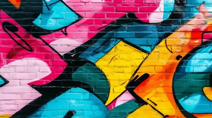 Fototapeta premium Vibrant Street Art Mural Showcasing Colorful Geometric Patterns on a Brick Wall in an Urban Setting During Daytime