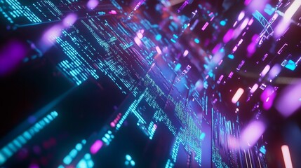 Fototapeta premium Abstract Visual Representation of Digital Data Flow With Vibrant Neon Colors Highlighting Technology in a Futuristic Setting