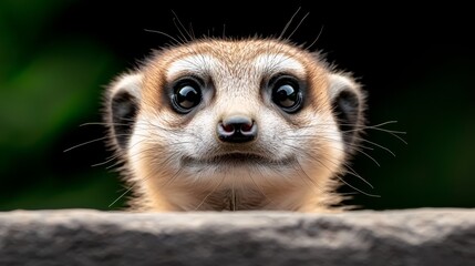 Fototapeta premium A close up of a small meerkat looking over a wall