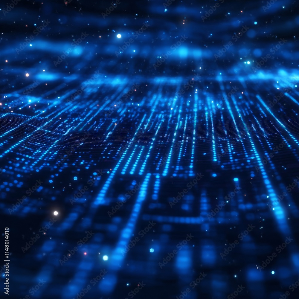 Poster digital data flowing in blue light creates an immersive abstract background, showcasing the essence 