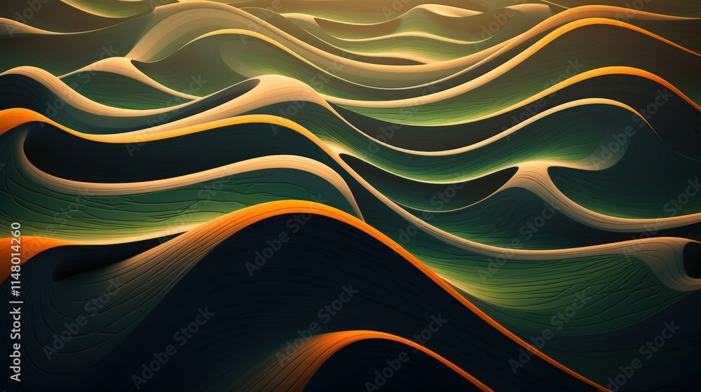 Poster Abstract Organic Lines Flowing in Different Directions Creating a Dynamic Wave Pattern with Warm and Cool Tones in a Sophisticated Design Aesthetic