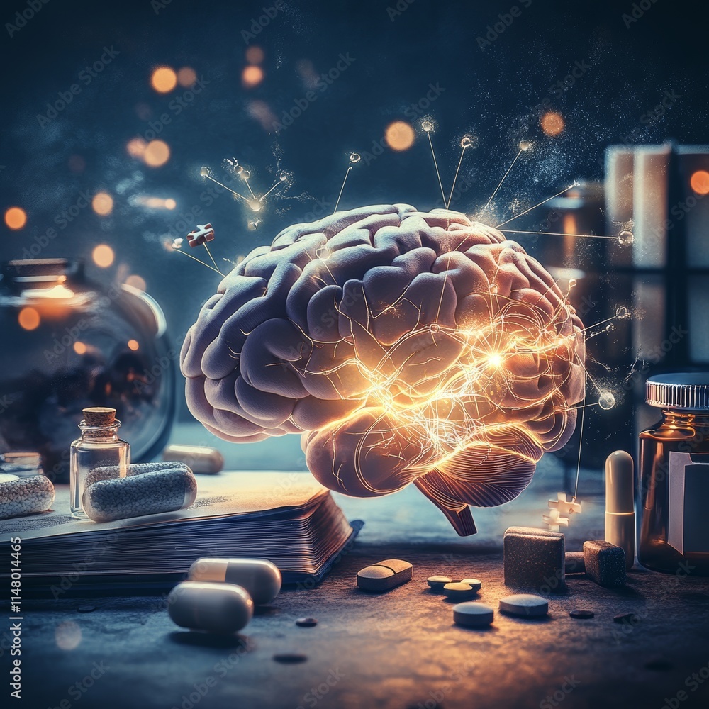 Aufkleber exploring the connection between neuroscience and creativity in a captivating art composition with a
