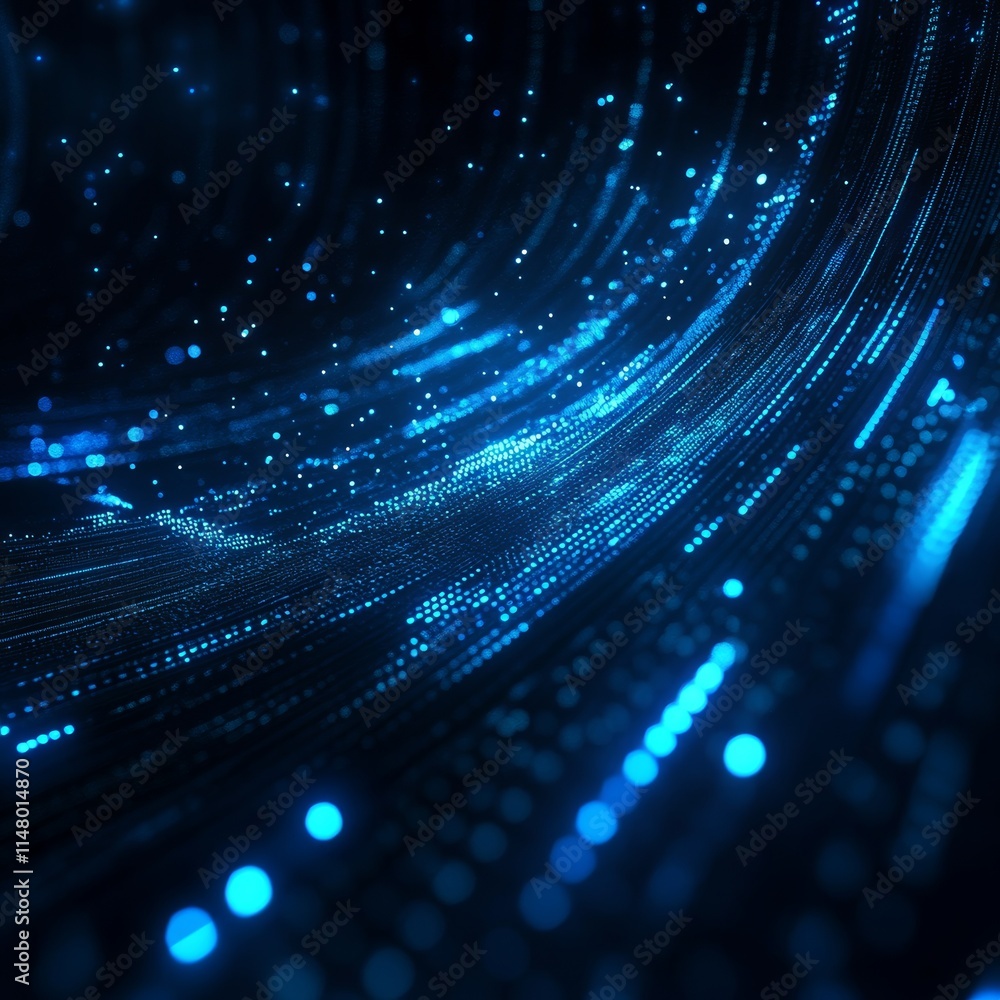 Poster digital blue wave of light particles creating a mesmerizing flow in a dynamic abstract background de