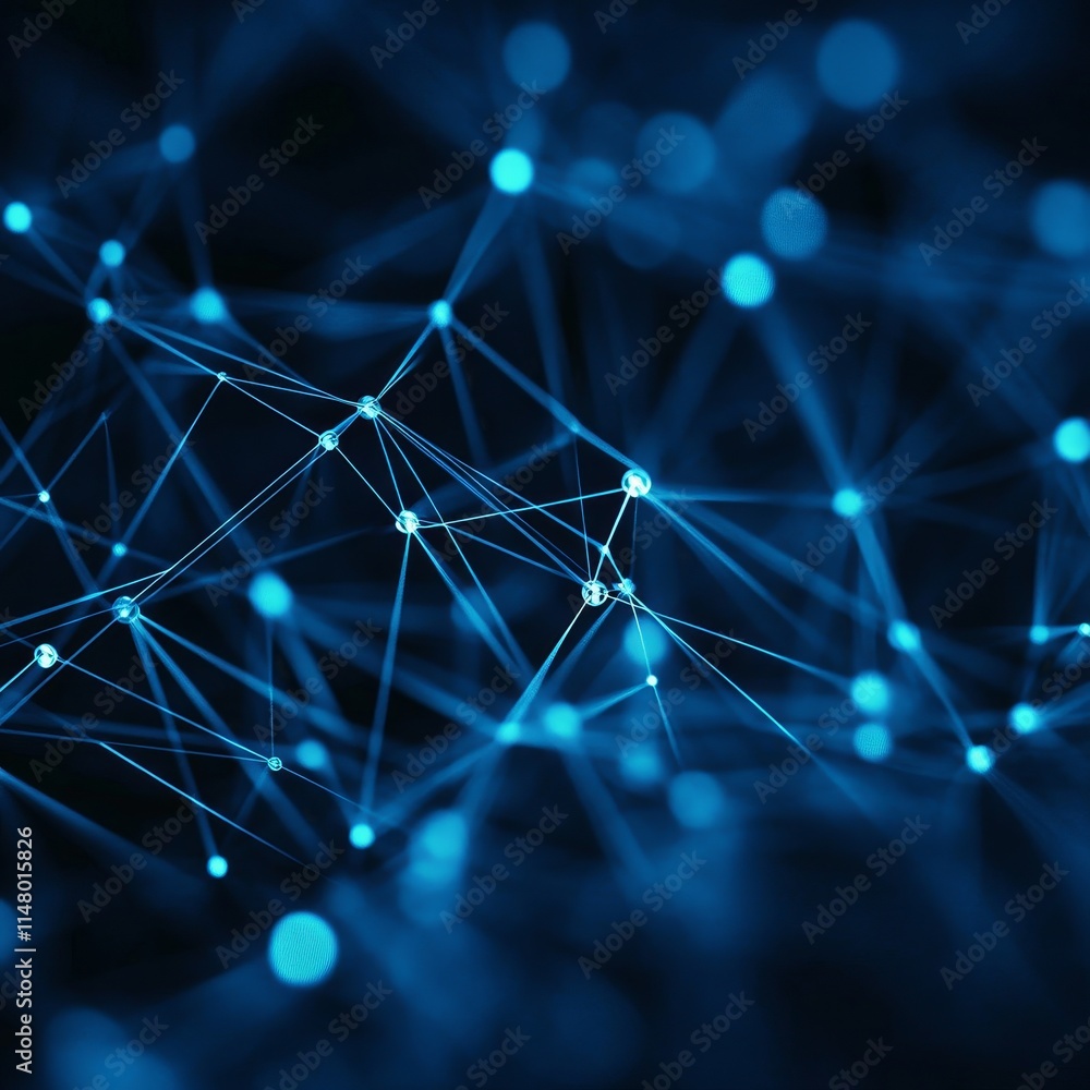 Poster abstract representation of interconnected nodes and lines demonstrating digital networks and technol