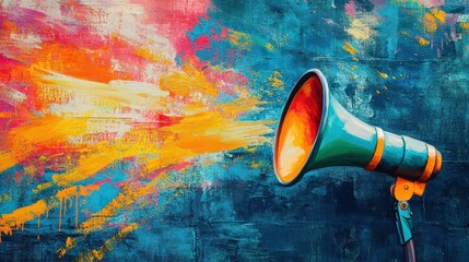 Abstract Painting of Megaphone and Colorful Splashes