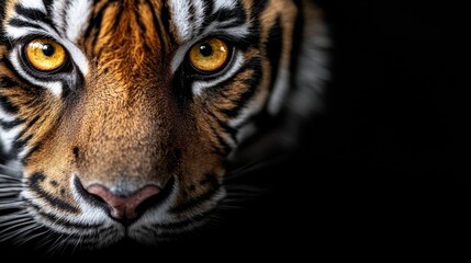  A close up of a tiger's face with yellow eyes