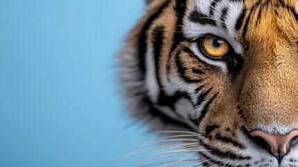 Naklejka premium A close up of a tiger's face with a blue background