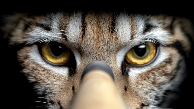  A close up of a tiger's face with yellow eyes