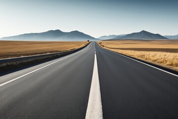 Naklejka premium there is a long empty road with mountains in the distance