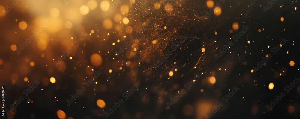 Aufkleber dark background, bokeh effect, golden dust particles floating in the air, creating an ethereal and m