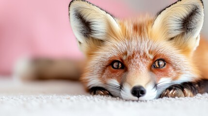 Fototapeta premium A close up of a red fox laying on the floor