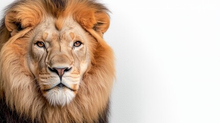 Fototapeta premium A close up of a lion's face on a white background
