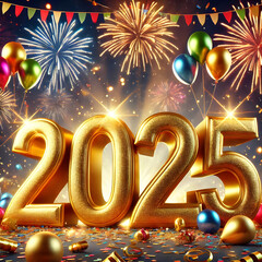 A gold and red banner with a banner that says 2025 happy new year celebration