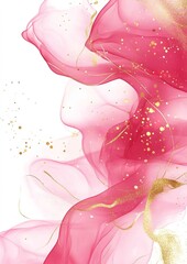 Modern abstract luxury wedding invitation designs or card templates for birthday greetings or invitations on valentines day with pink watercolor waves or fluid art in alcohol ink with gold