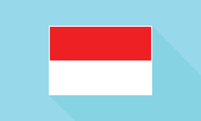 Indonesian flag against a light blue background with a long shadow. Flat style vector illustration