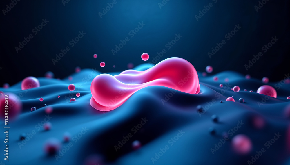 Aufkleber abstract design of a glowing pink shape on a dark background with floating spheres