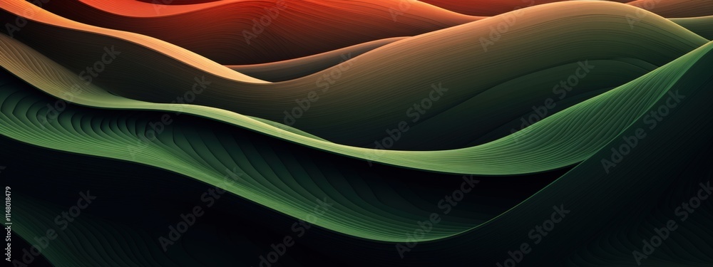 Poster abstract organic lines in fluid motion with gradient colors and soft curves representing nature and 