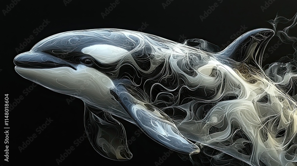 Aufkleber an artistic representation of a dolphin created with swirling, fluid lines and patterns.
