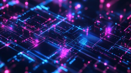 Obraz premium Colorful Abstract Representation of a Digital Circuit Board Illuminated With Glowing Blue and Pink Lights