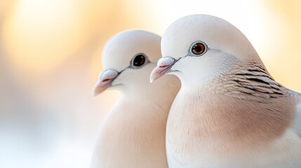 Fototapeta premium A couple of white doves sitting next to each other