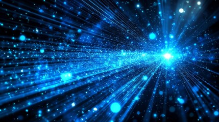 Vibrant Blue Abstract Light Rays Radiating From a Central Point, Creating a Cosmic Atmosphere Filled With Glowing Particles in a Dazzling Display of Energy