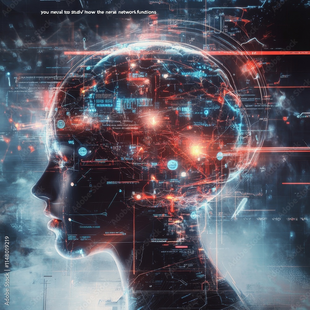 Aufkleber exploring the intricate connections of artificial intelligence as a digital brain with neural networ