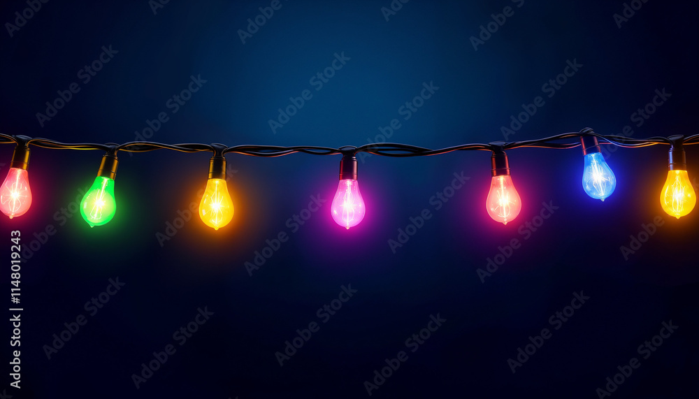 Poster colorful string lights illuminate a dark backdrop creating a festive atmosphere for gatherings and c