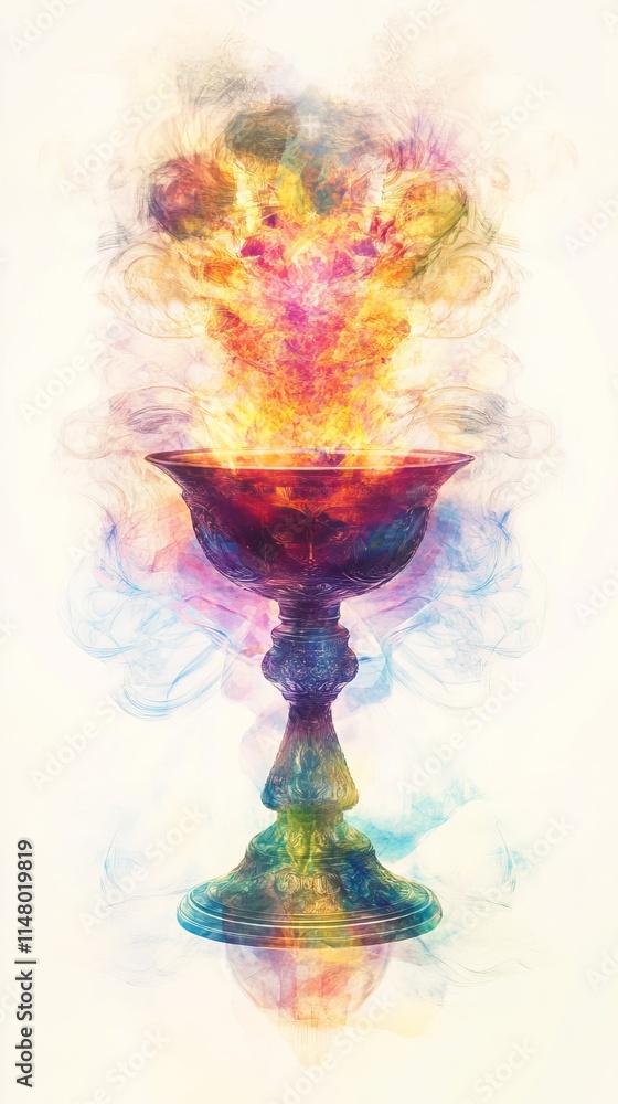 Poster a cup with a flame on top of it. the cup is in a colorful and abstract style