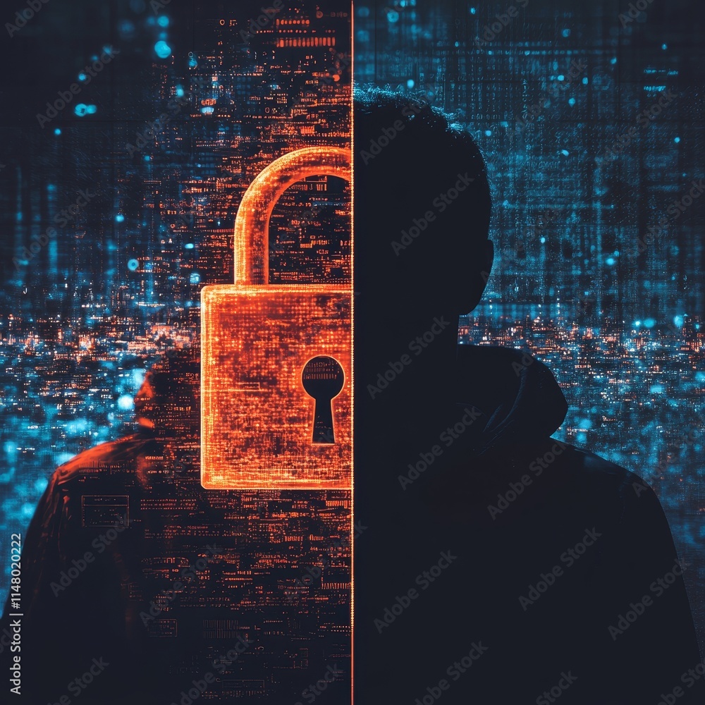 Poster digital security concept illustrating the importance of privacy and protection against cyber threats