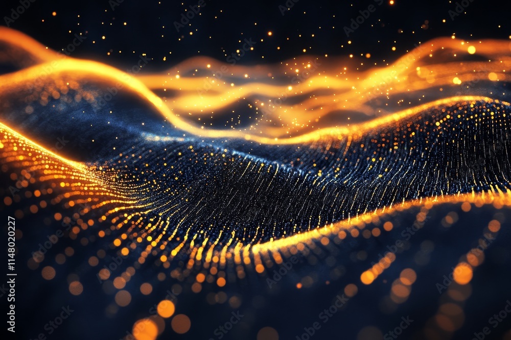 Poster digital waves of golden and blue light create a mesmerizing abstract landscape filled with shimmerin