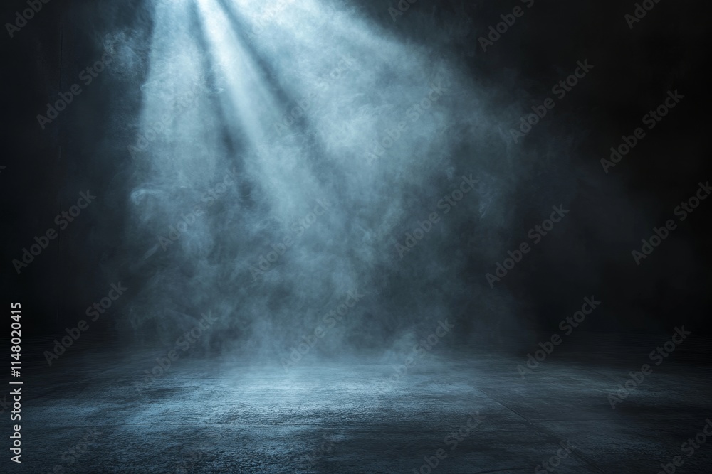 Aufkleber dramatic light beams filtering through mist in a dark, atmospheric setting creating a mystical ambia