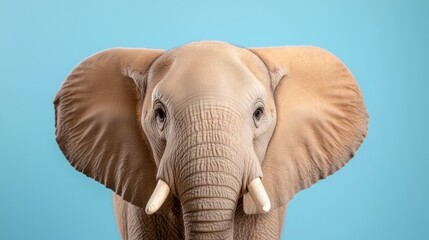 Obraz premium A close up of an elephant with tusks on a blue background