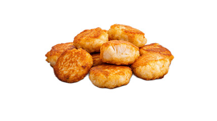 Crispy Golden Fish Cakes on White Background for Culinary Use