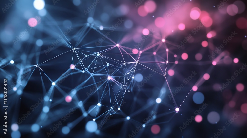 Poster colorful abstract background with connecting dots and lines representing digital networks and techno