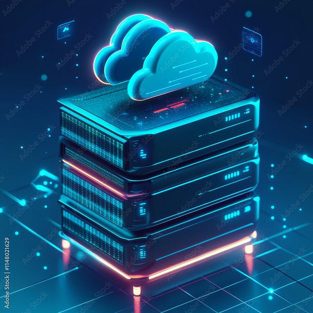 Poster innovative digital server technology with cloud computing integration showcasing data management sol